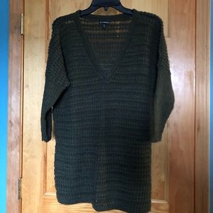 Green 3/4 Length Sleeve Knitted Tunic Sweater